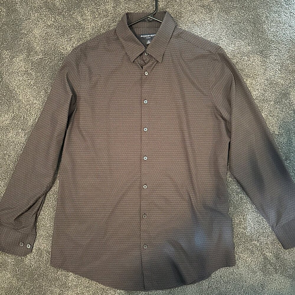 Mizzen+Main Leeward Dress Shirt Black w/ Brown Design